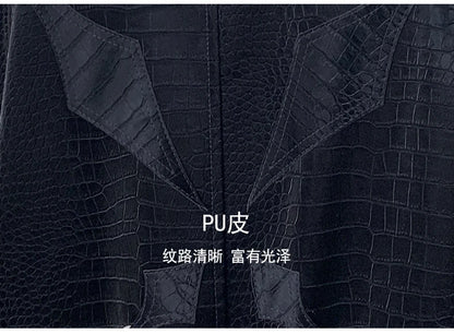 Mauroicardi Autumn Short Color Block Crocodile Print Faux Leather Jacket Men Stand Collar Luxury Designer Punk Style Emo Clothes