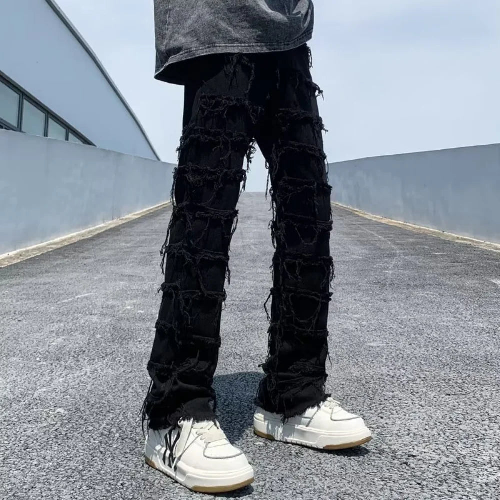 2023 men jeans Pants Hole Ripped Hip Hop Straight Vintage Denim Trousers hip-hop Retro Washed Straight Men pants y2k jeans