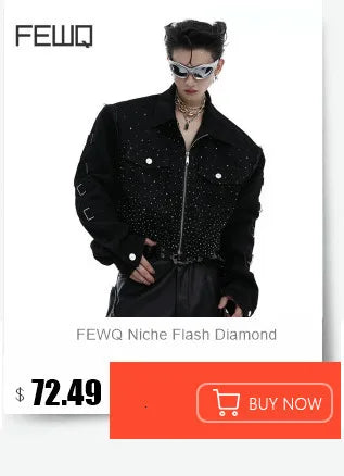 FEWQ High Street Men's PU Leather Jackets Stand Collar Shoulder Pads Dirty-dying Contrast Color Loose Male Short Coats 24K5621