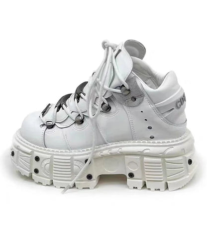 New Women Shoes Punk Style Lace-up Heel Height 6CM Platform Shoes Woman Gothic Ankle Rock Boots Metal Decor Woman Sneakers