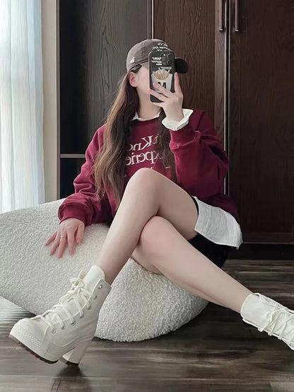 Fashionable High Top Canvas Shoes Classic Retro Casual Shoes Thick Soled Sports Shoes Height Increasing Breathable Women's Shoe