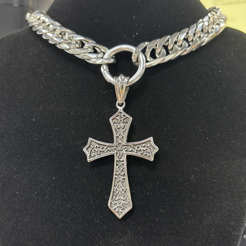 KALEN Personalized Cross Pendant Necklace Men's Women's Choker 13mm Chunky Shiny Stainless Steel Jewelry Street Accessories