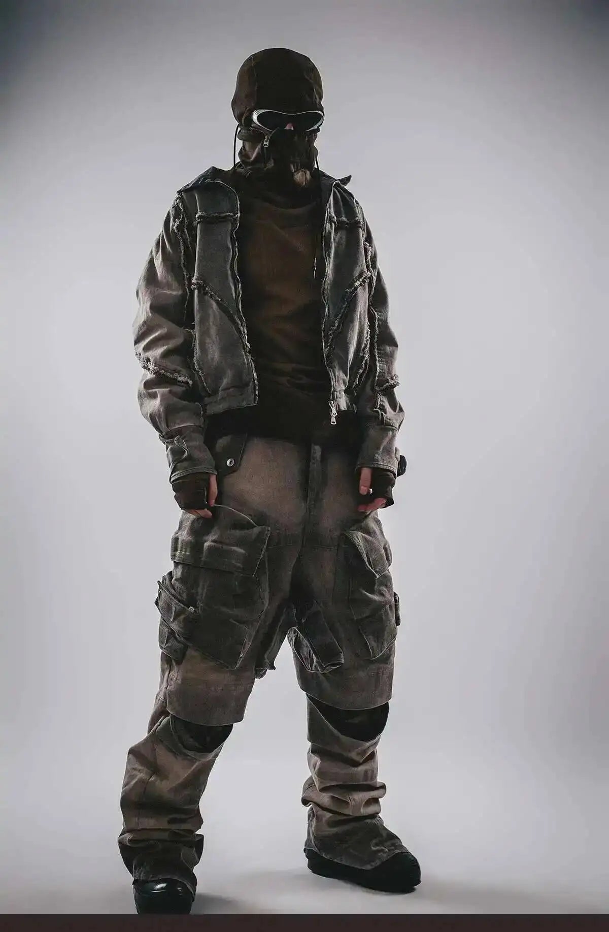 HKSH Spring Autumn New Men's Tide Punk Splice Jackets Split Burr Washed Retro Waste Land Chic Coat Dark Cotton Streetwear HK2418