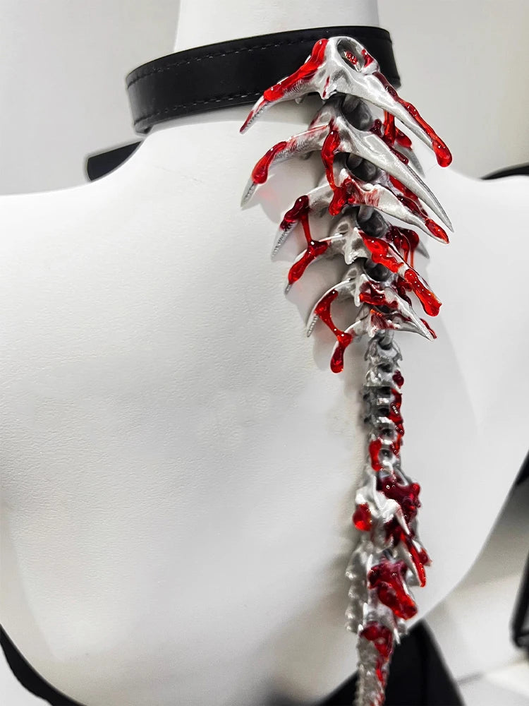 ZHUHE A Silver Blood Drop Necklace With A Spine On The Back, A Subculture Choker, Dark And Niche Gothic Cosplay
