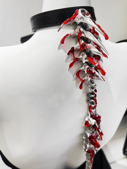 ZHUHE A Silver Blood Drop Necklace With A Spine On The Back, A Subculture Choker, Dark And Niche Gothic Cosplay