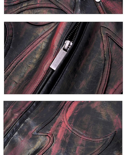 FEWQ High Street Men's PU Leather Jackets Stand Collar Shoulder Pads Dirty-dying Contrast Color Loose Male Short Coats 24K5621