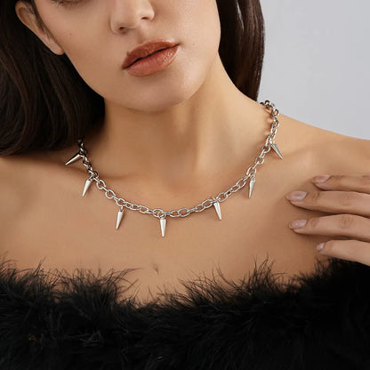 Men Punk Style Rivet Tassel Necklace Hip Hop Women Fashion Geometric Titanium Steel Chain Necklace