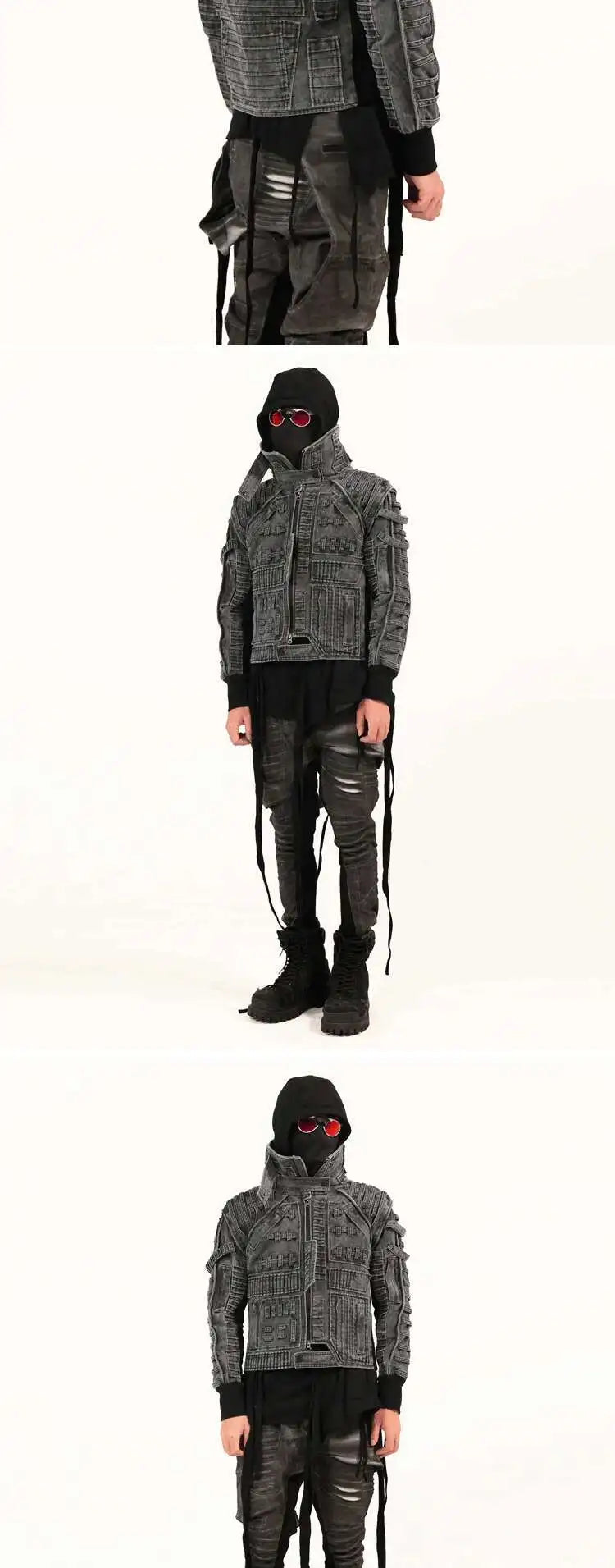 HKSH Spring Autumn Men Punk Waste Land Pleated Asymmetric Loop Vintage Washed Cotton Jacket Techwear Dark Motorcycle Coat HK4372