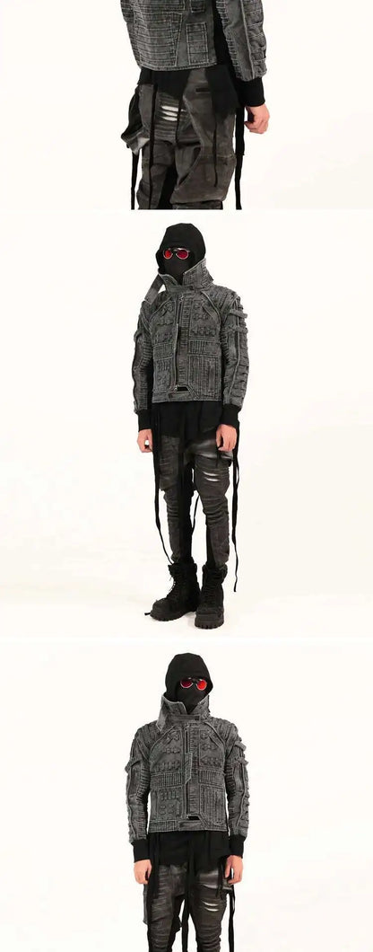 HKSH Spring Autumn Men Punk Waste Land Pleated Asymmetric Loop Vintage Washed Cotton Jacket Techwear Dark Motorcycle Coat HK4372