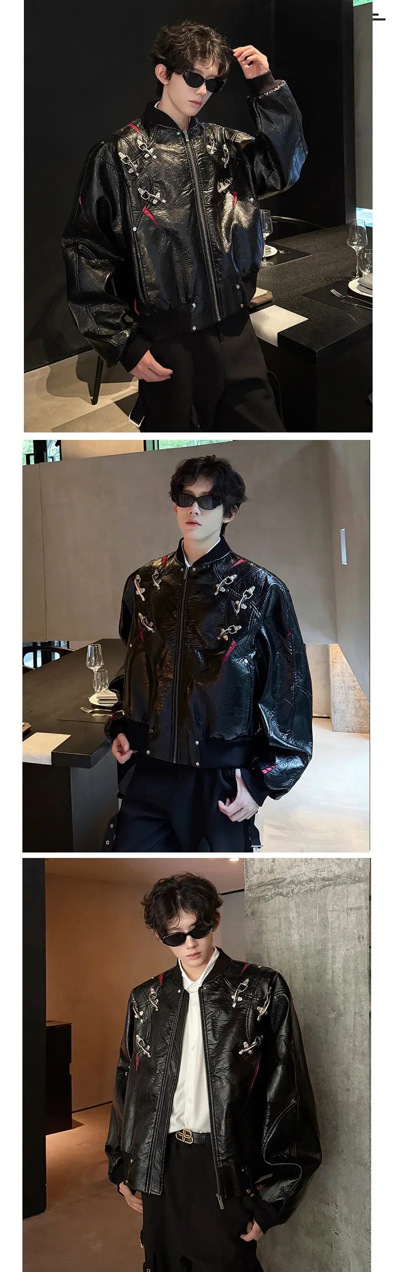 WTHT Fashion Men's Leather Spliced Metal High Street Coats Trendy American Style Zipper Lapel Jackets Male 2025 Autumn 2A2063