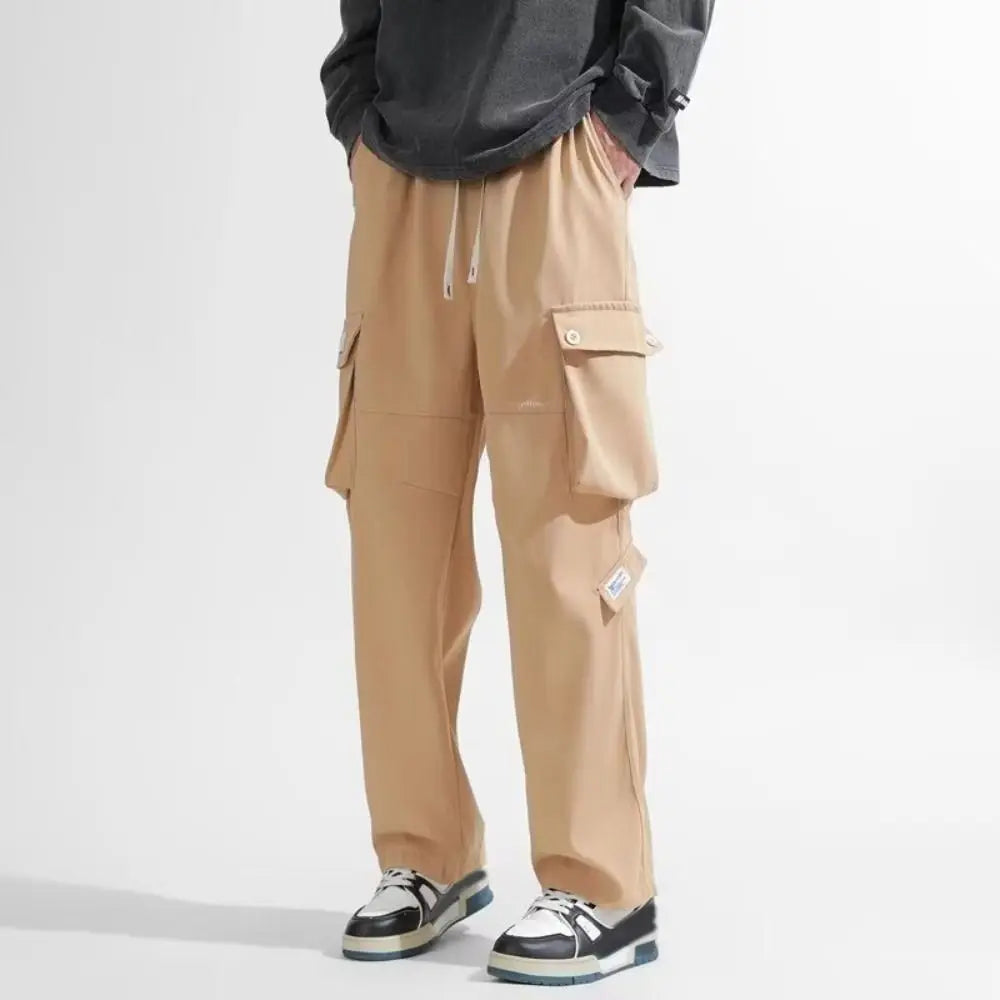 Hip Hop Pants Drawstring Wide Leg Sweatpants Y2K Oversized Baggy Cargo Pants Multi-pockets Loose Men Joggers Trousers Sports