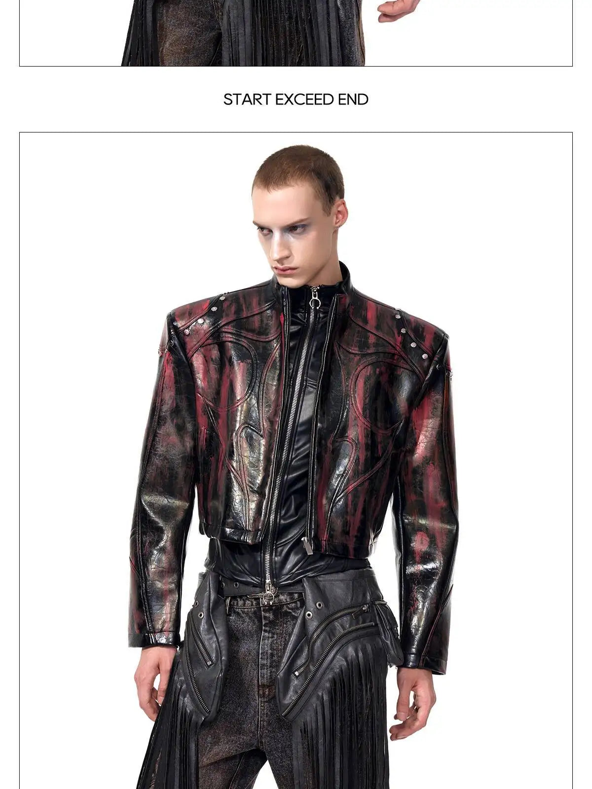 FEWQ High Street Men's PU Leather Jackets Stand Collar Shoulder Pads Dirty-dying Contrast Color Loose Male Short Coats 24K5621