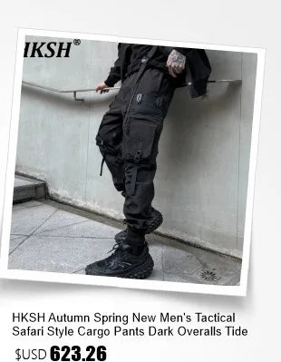 HKSH Spring Autumn New Men's Tide Punk Splice Jackets Split Burr Washed Retro Waste Land Chic Coat Dark Cotton Streetwear HK2418