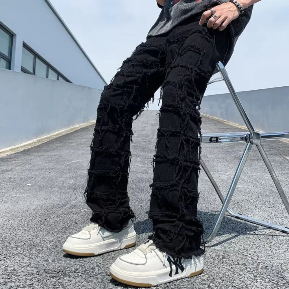 2023 men jeans Pants Hole Ripped Hip Hop Straight Vintage Denim Trousers hip-hop Retro Washed Straight Men pants y2k jeans