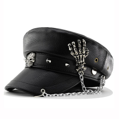 Fashion PU Leather Women Beret Punk Style Vintage Flat Top Military Caps  Outdoor Casual Army Cap