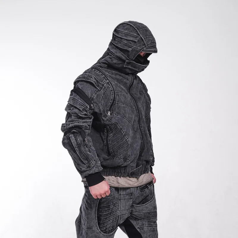 HKSH Autumn Winter Men's Tide Punk Dark Deconstruction Vintage 3D Pockets Techwear High Sense Hooded Cotton Padded Jacket HK3329