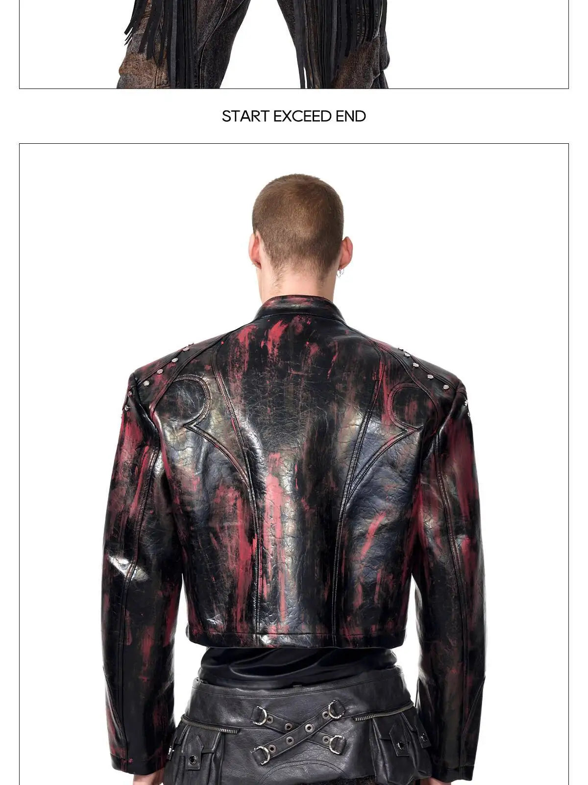 FEWQ High Street Men's PU Leather Jackets Stand Collar Shoulder Pads Dirty-dying Contrast Color Loose Male Short Coats 24K5621