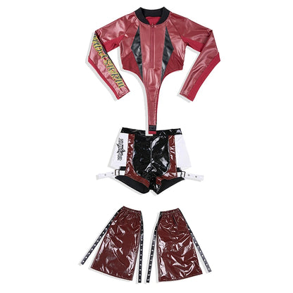 2025 Fashion Girls Jazz Dance Clothes Leather Tops Trousers Red Performance Suit Hip Hop Dance Costume Kids Stage Wear  BL18021