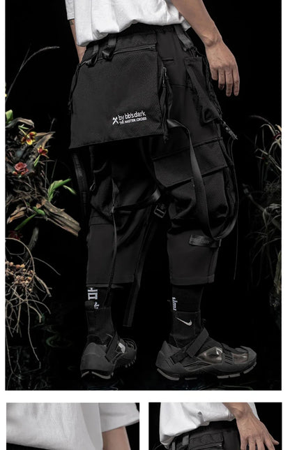 Punk Techwear Cargo Pants Big Pockets Ribbons Oversized Hip Hop Black Pants Joggers Streetwear Harajuku Loose Harem Trousers