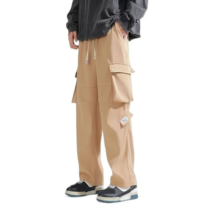 Hip Hop Pants Drawstring Wide Leg Sweatpants Y2K Oversized Baggy Cargo Pants Multi-pockets Loose Men Joggers Trousers Sports