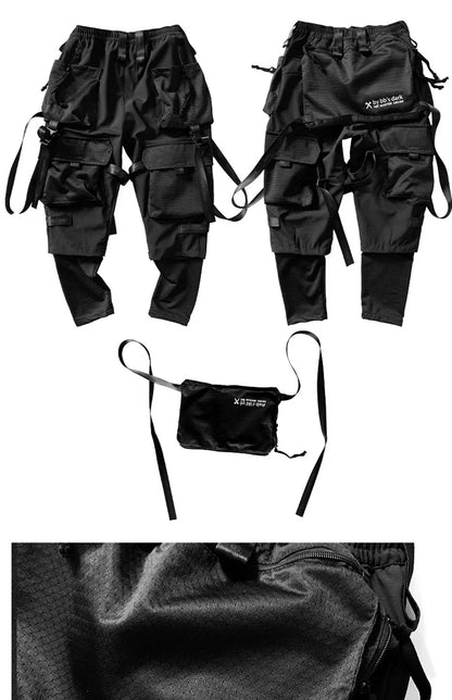 Punk Techwear Cargo Pants Big Pockets Ribbons Oversized Hip Hop Black Pants Joggers Streetwear Harajuku Loose Harem Trousers