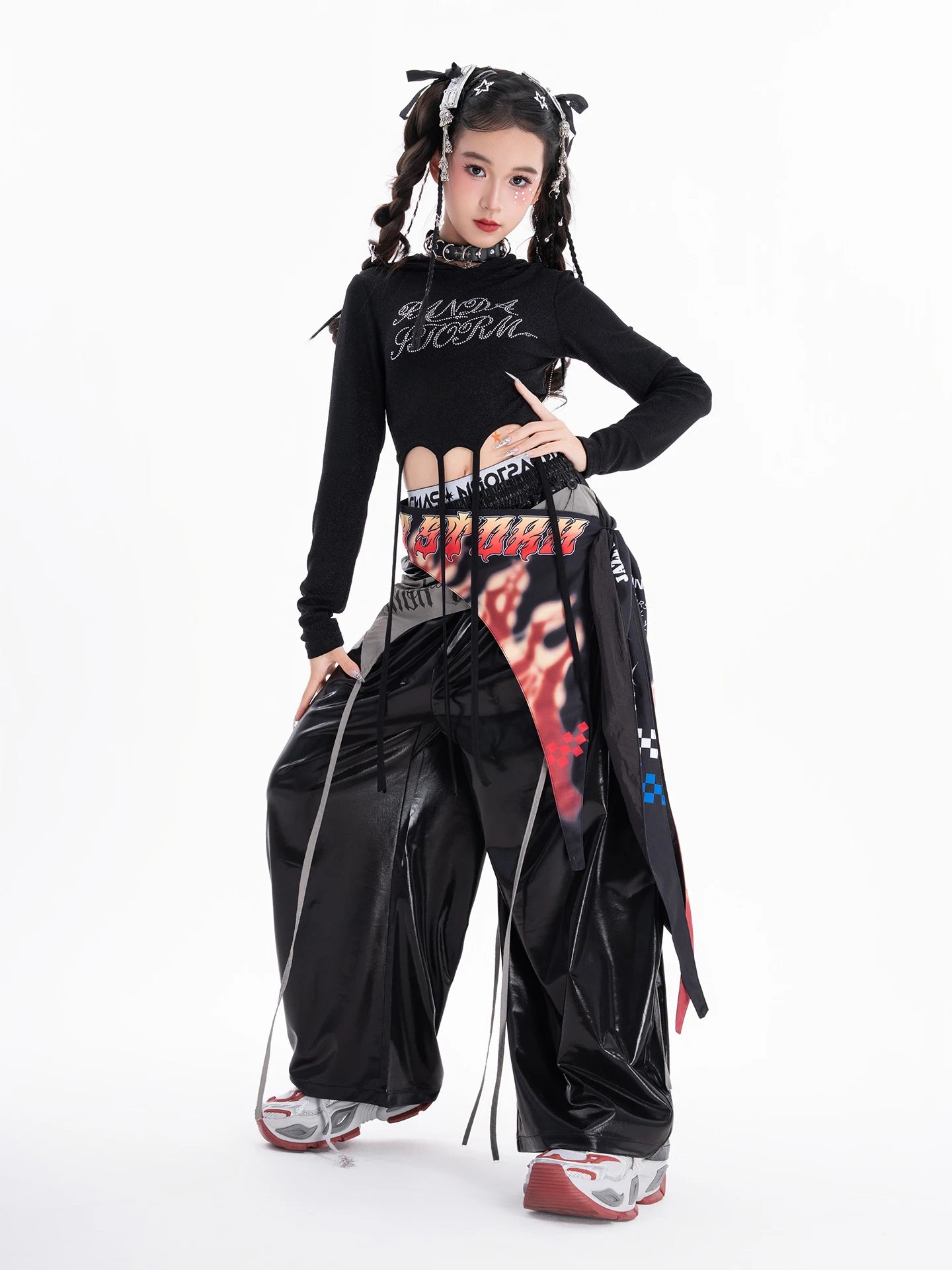 Fashion Girls Hip Hop Dance Clothing Long Sleeves Tops Baggy Pants Kids Jazz Kpop Performance Costume Street Dance Wear BL17513