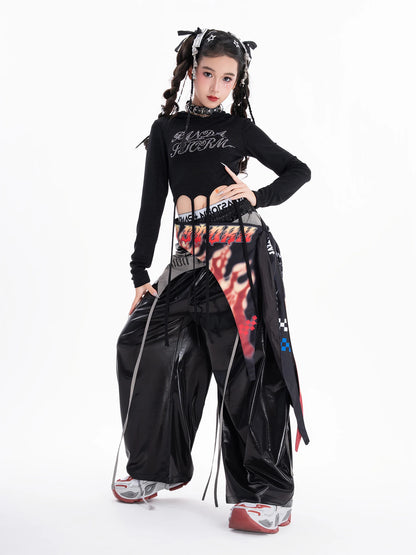 Fashion Girls Hip Hop Dance Clothing Long Sleeves Tops Baggy Pants Kids Jazz Kpop Performance Costume Street Dance Wear BL17513