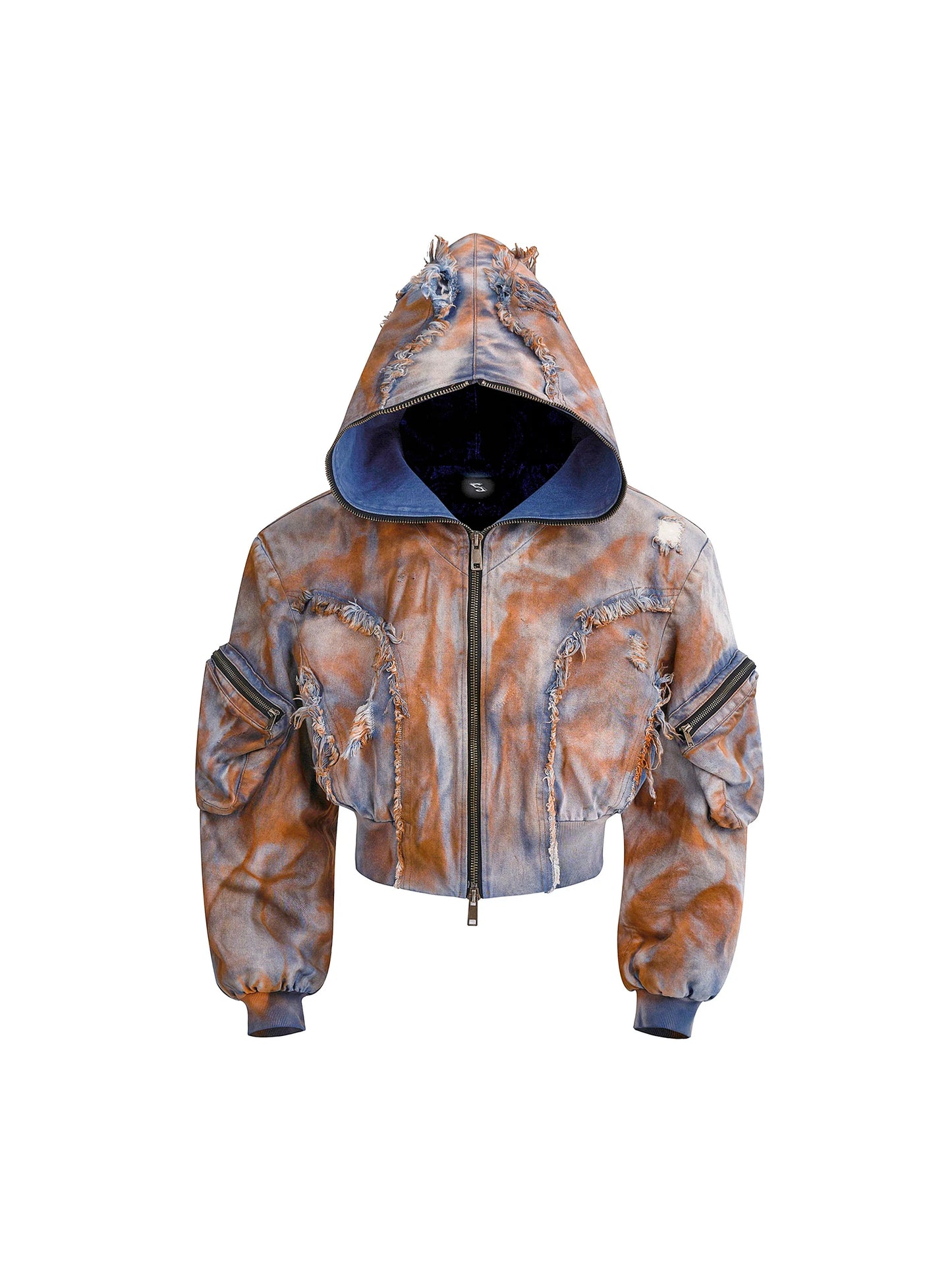 Wasteland Style Short Hooded Denim Jacket Men's Autumn and Winter Three-dimensional Pockets and Zippered Denim Jacket