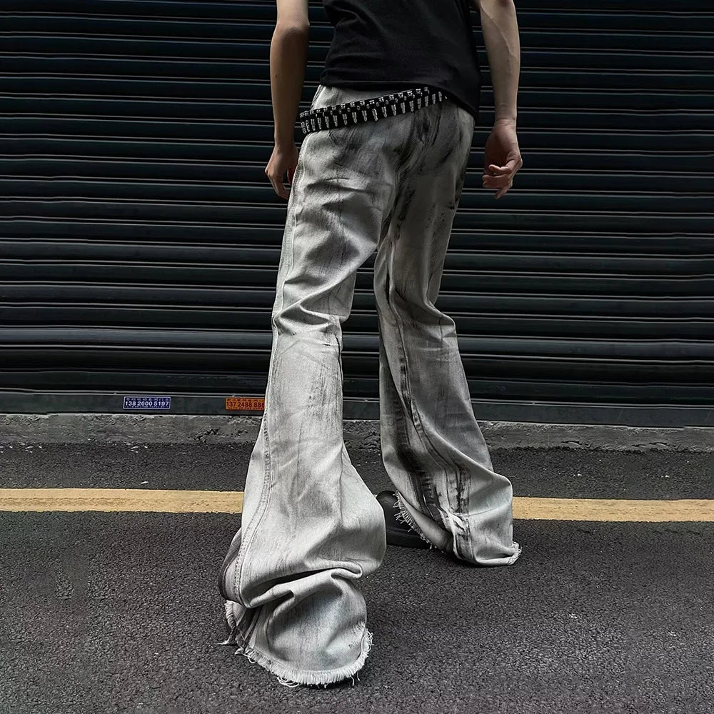 Hip Hop Men's Y2k Harajuku Contrast Color Gradient Flared Denim Trousers Retro Fashion Casual Trend High Street Men's Bottoms
