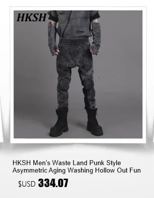 HKSH Spring Autumn Men Punk Waste Land Pleated Asymmetric Loop Vintage Washed Cotton Jacket Techwear Dark Motorcycle Coat HK4372