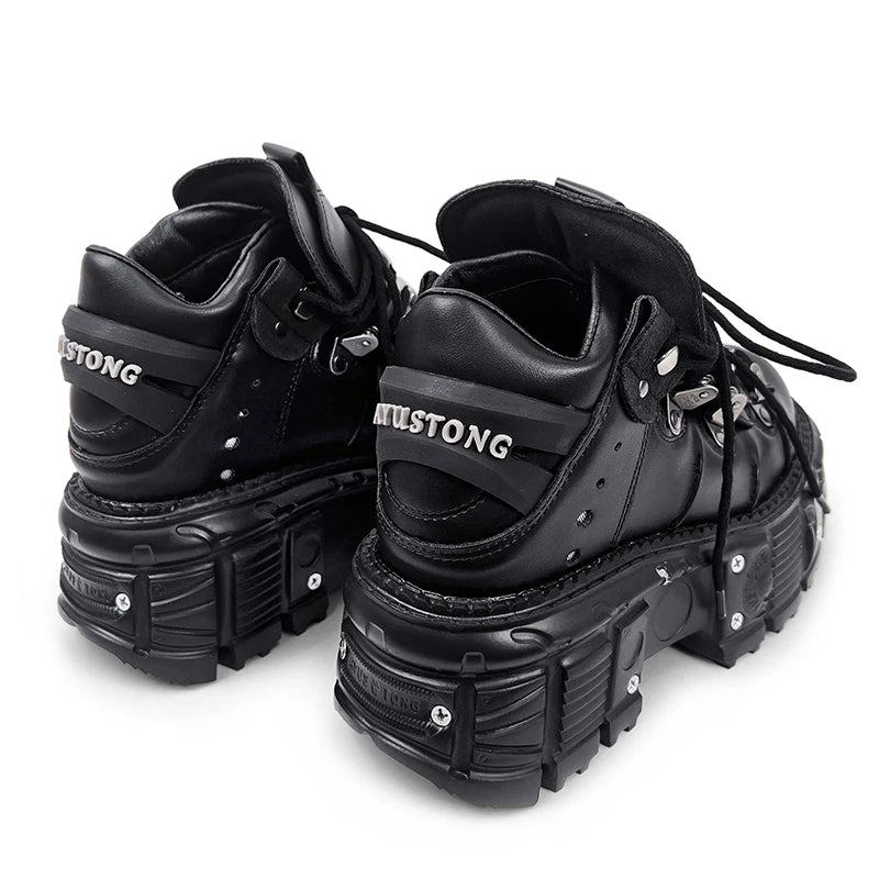 New Women Shoes Punk Style Lace-up Heel Height 6CM Platform Shoes Woman Gothic Ankle Rock Boots Metal Decor Woman Sneakers