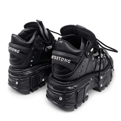 New Women Shoes Punk Style Lace-up Heel Height 6CM Platform Shoes Woman Gothic Ankle Rock Boots Metal Decor Woman Sneakers