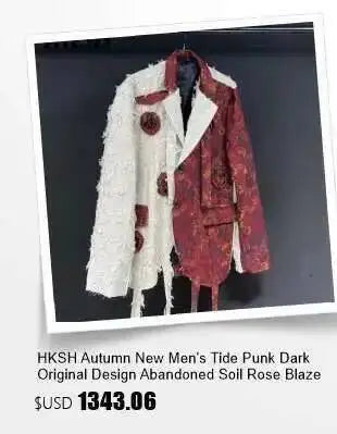 HKSH Spring Autumn New Men's Tide Punk Splice Jackets Split Burr Washed Retro Waste Land Chic Coat Dark Cotton Streetwear HK2418