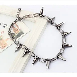 Hip Hop Black Alloy Rivet Men Necklace Punk Metal Choker Neogoth Fashion Jewelry Trendy Accessories