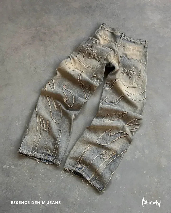 Harajuku Embroidered Retro High Waisted Wide Leg Pants Design Loose Jeans Hip Hop Punk Streetwear Jeans Y2K Men and Women Pants