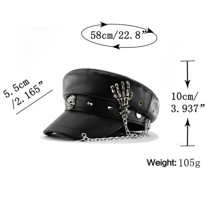 Fashion PU Leather Women Beret Punk Style Vintage Flat Top Military Caps  Outdoor Casual Army Cap
