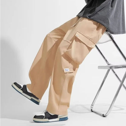 Hip Hop Pants Drawstring Wide Leg Sweatpants Y2K Oversized Baggy Cargo Pants Multi-pockets Loose Men Joggers Trousers Sports