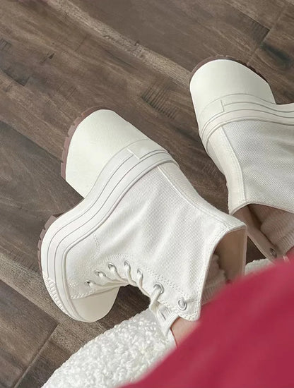Fashionable High Top Canvas Shoes Classic Retro Casual Shoes Thick Soled Sports Shoes Height Increasing Breathable Women's Shoe