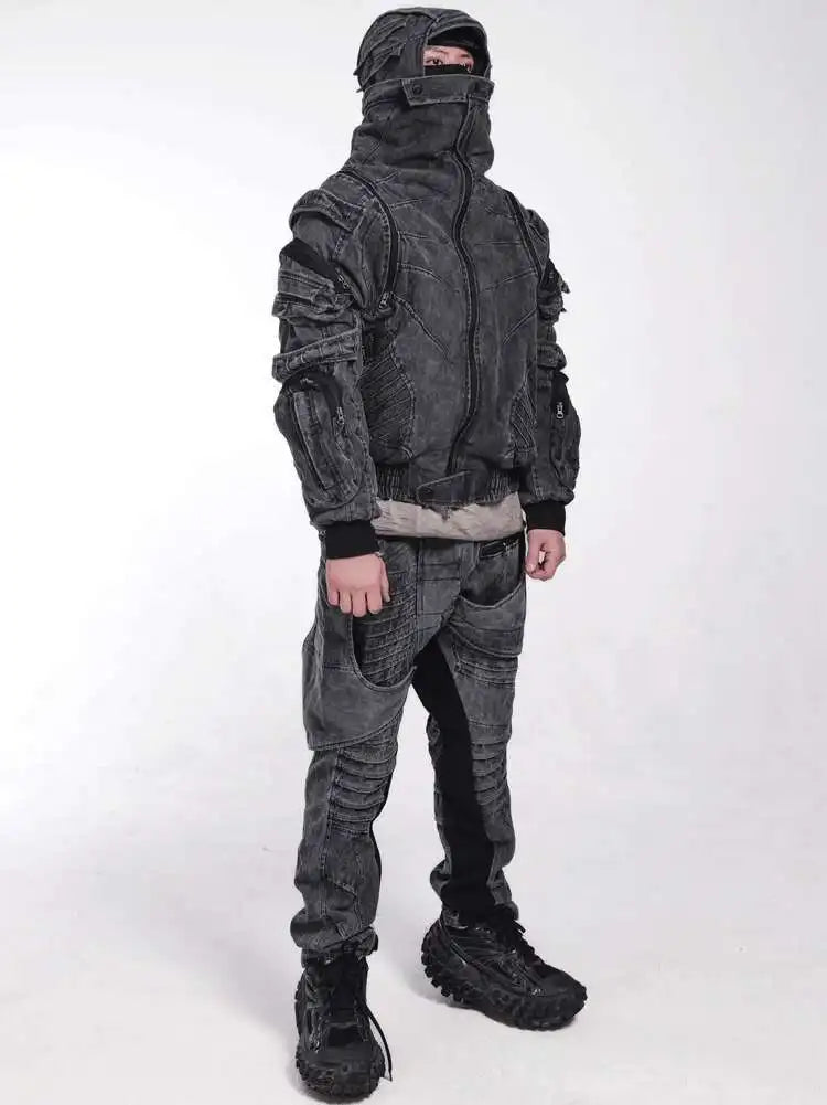 HKSH Autumn Winter Men's Tide Punk Dark Deconstruction Vintage 3D Pockets Techwear High Sense Hooded Cotton Padded Jacket HK3329