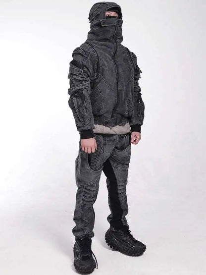 HKSH Autumn Winter Men's Tide Punk Dark Deconstruction Vintage 3D Pockets Techwear High Sense Hooded Cotton Padded Jacket HK3329