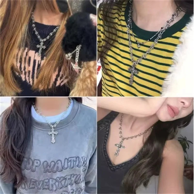 GANEMLY 316L Stainless Steel Casting Metal Cross Pendant Necklace For Men Women Punk Hip Hop Chain Collar Jewelry Waterproof