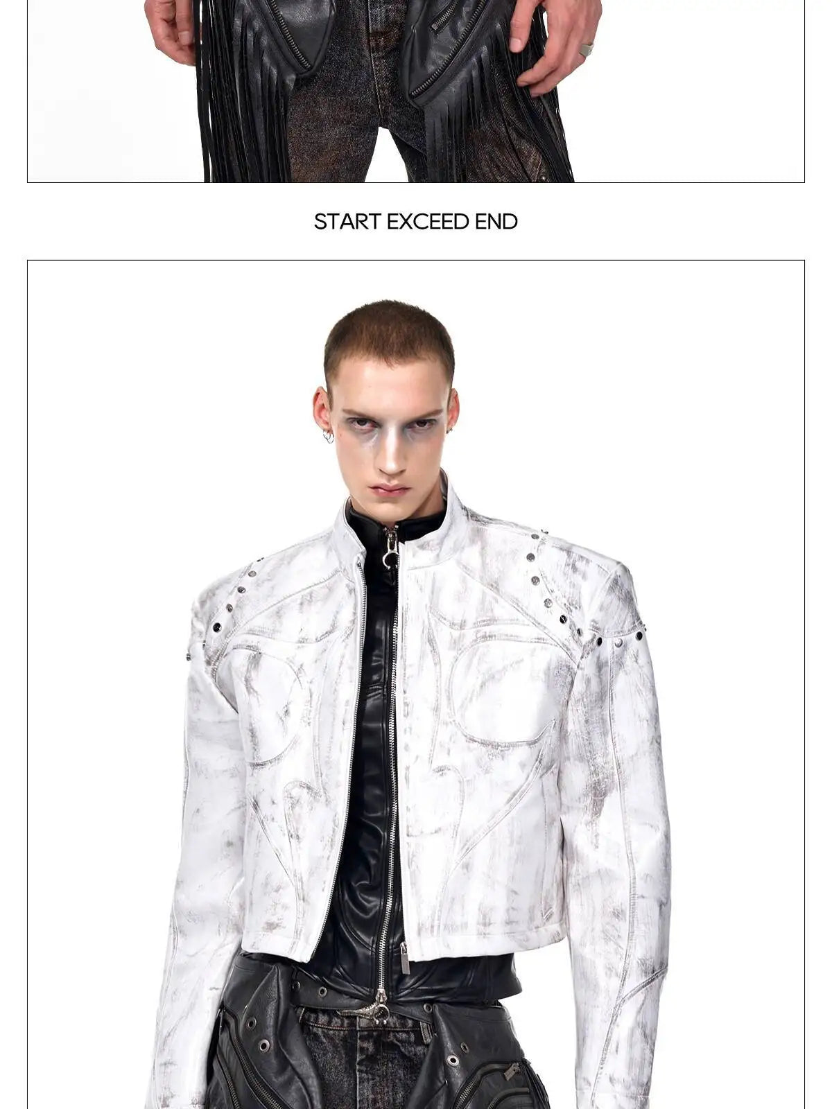 FEWQ High Street Men's PU Leather Jackets Stand Collar Shoulder Pads Dirty-dying Contrast Color Loose Male Short Coats 24K5621