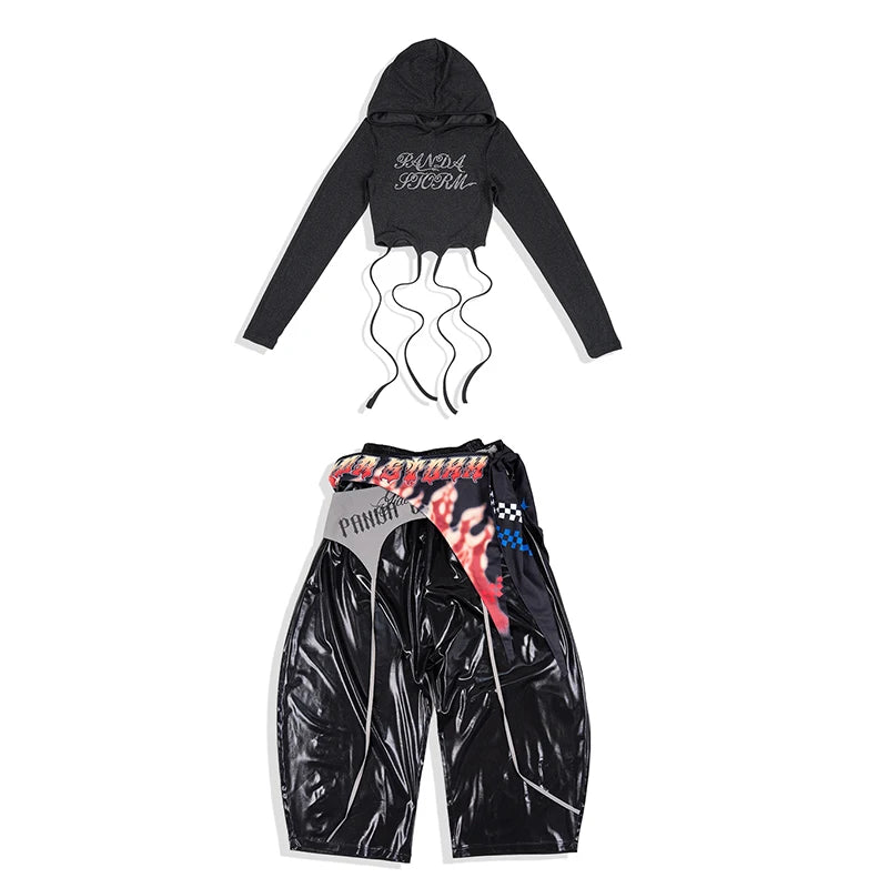 Fashion Girls Hip Hop Dance Clothing Long Sleeves Tops Baggy Pants Kids Jazz Kpop Performance Costume Street Dance Wear BL17513