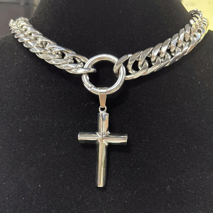 KALEN Personalized Cross Pendant Necklace Men's Women's Choker 13mm Chunky Shiny Stainless Steel Jewelry Street Accessories
