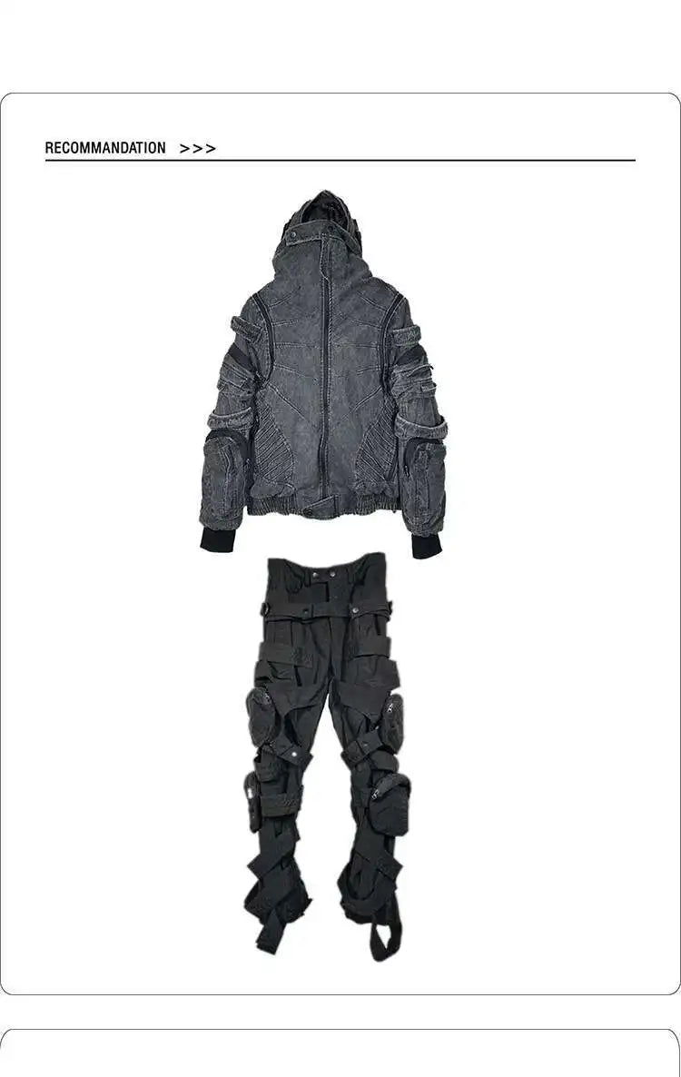 HKSH Autumn Winter Men's Tide Punk Dark Deconstruction Vintage 3D Pockets Techwear High Sense Hooded Cotton Padded Jacket HK3329