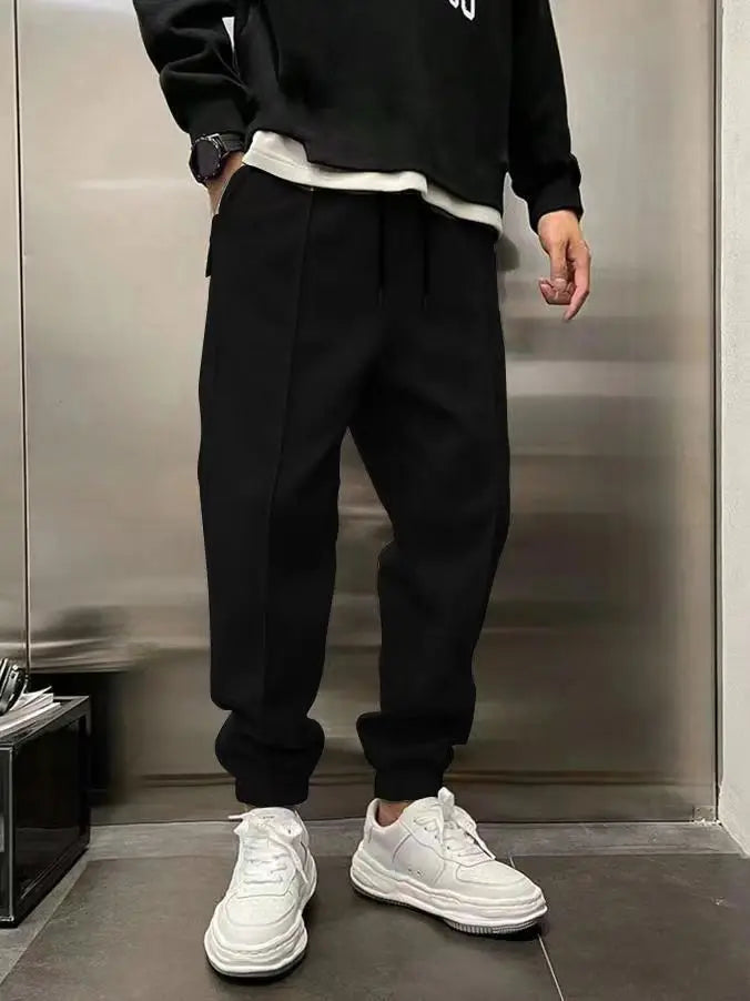 Men's Hip Hop Loose Fit Jogger Pants 2025 Thick Warm Fleece Sweatpants with Drawstring Elastic Cuffs for Casual Streetwear
