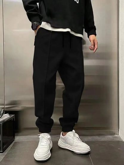 Men's Hip Hop Loose Fit Jogger Pants 2025 Thick Warm Fleece Sweatpants with Drawstring Elastic Cuffs for Casual Streetwear