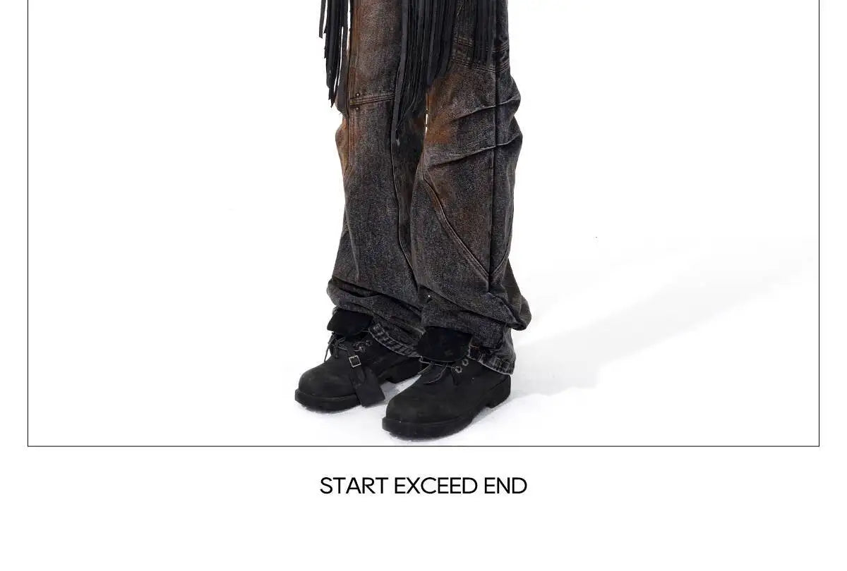 FEWQ High Street Men's PU Leather Jackets Stand Collar Shoulder Pads Dirty-dying Contrast Color Loose Male Short Coats 24K5621