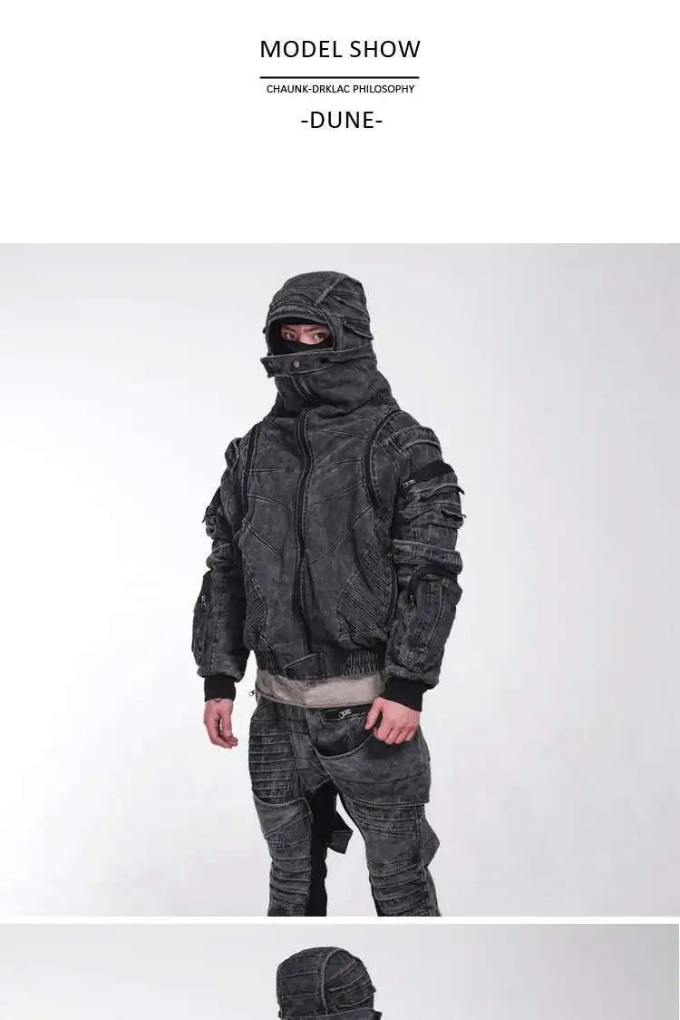 HKSH Autumn Winter Men's Tide Punk Dark Deconstruction Vintage 3D Pockets Techwear High Sense Hooded Cotton Padded Jacket HK3329