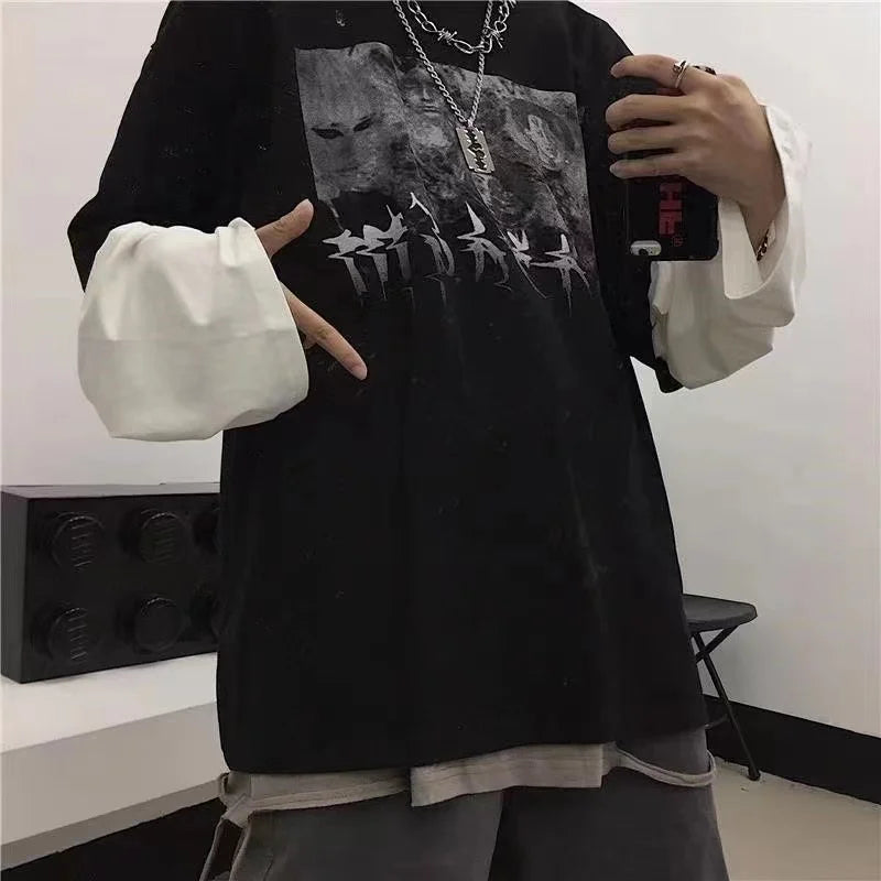 Men T Shirts autumn men Clothes anime casual Long Sleeved Oversized Y2K T-Shirt Harajuku Streetwear Academia Hip Hop tee tops